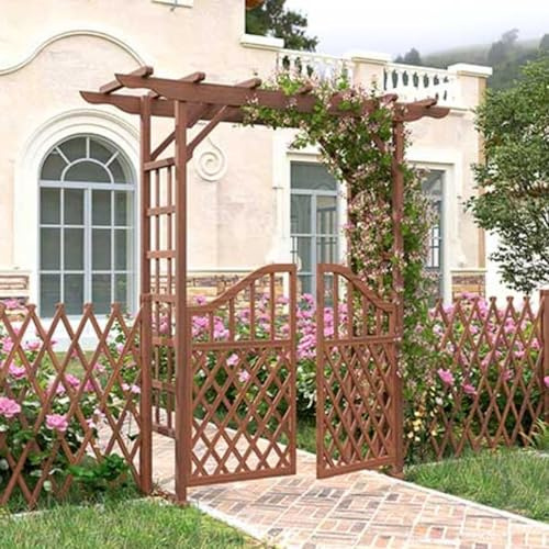 Robustes Rankgitter aus Holz mit Tor, Pergola für Kletterpflanzen, Hochzeit, Rasen und Terrasse