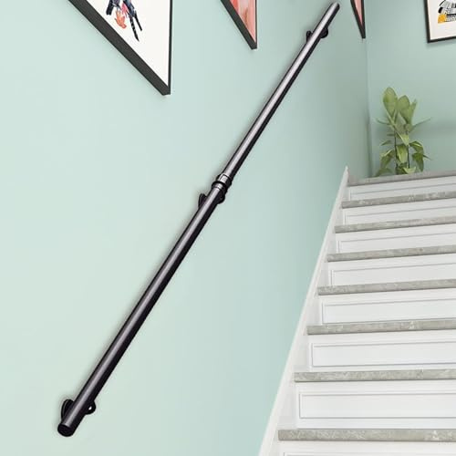 Ringhiera per scale in metallo nero per pareti, staffa di supporto regolabile da 16 metri, corrimano in ferro battuto, per scale interne ed esterne, lunghezza 120 cm