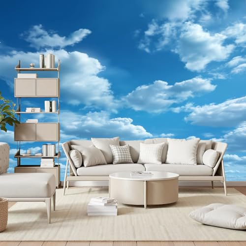 Gaqinhh Ciel Nuageux Nature Papier Peint Panoramique, Ciel Bleu Paysage Papier Peint Intissé, Tapisserie Murale Cuisine Salle de Bain, Décoration Murale Chambre, 150 x 105 cm