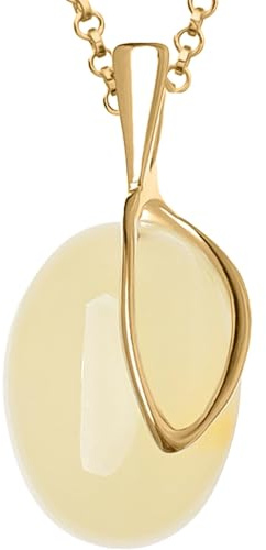 miyou - Vergoldete Bernstein Kette Anhänger Damen Halskette (14 Karat) aus 925er Sterling Silber mit Natur Bernstein – Elegantes Schmuckstück für Frauen