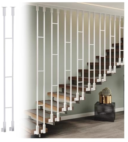 PEYNIR Geländer Treppengeländer Zweireihig Geländerstab aus Schmiedeeisen für Innentreppen, Absturzsicherung Sichere Zaunsäule Seitliche Montage, für Dachböden Villen Haus(White 1pc,H 10/25cm)