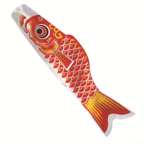 Japanese Carp Windsock Fish Flag Kite Designed for Outdoor Use in Gardens and Patios, Made from Satin Fabric to Endure Various Weather Conditions (Red 100cm)