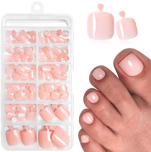 LunarCharm 120 pièces ongles faux roses nude à coller, faux ongles pour pieds avec languettes adhésives
