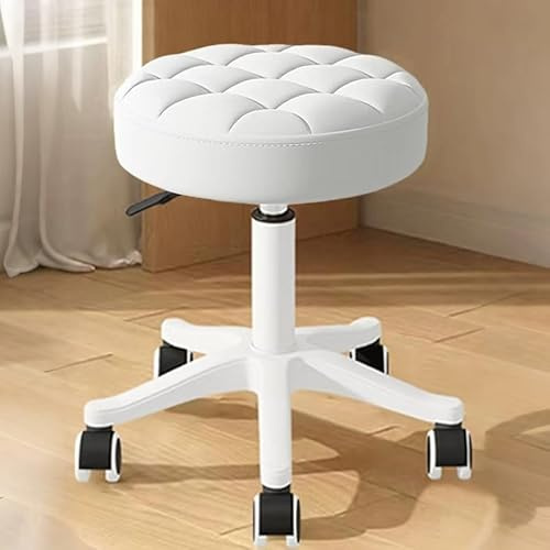 XUEGW Round Rolling Stool with Wheels Height Adjustable PU Leather Swivel Drafting Work SPA Salon Stools Office Chair Small