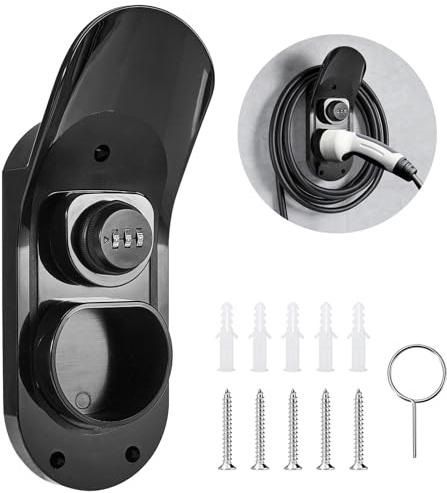 Gedlex Typ 2 Ladekabel Halterung, Wallbox Kabelhalterung mit Zahlenschloss | Kabel Wandhalterung für EV Ladegerät IEC 62196-2, Schwarz