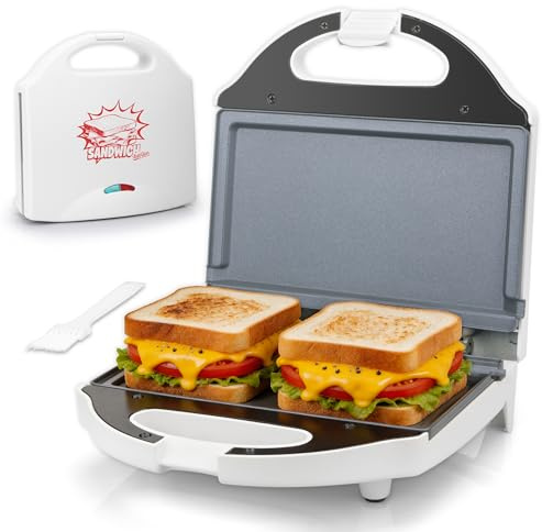 AshGlen Ceramic Mini Panini Press, Breakfast Sandwich Maker Press, Sandwich Press, 2-Slice Grilled Cheese Maker, Sandwichera Electrica, Panini Maker, Sandwich Toaster, PFAS-Free Ceramic Coating, White