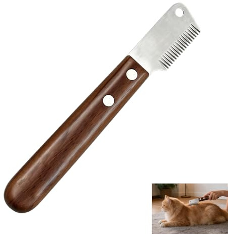 Cuchilla de Stripping para Perro, Cuchillo Pelador de Aseo para Perros Profesional para Perros y Cachorros Herramienta de Stripping Grooming Pelo Eliminación de Subcapa Mango de Madera Aseo y Seguro