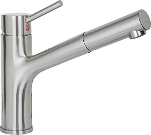 Cornat Spültisch-Einhebelarmatur Zelina - Hochwertiger Messingkörper - Edelstahllook - Ausziehbare Schlauchbrause / Niederdruck-Armatur / Küchenarmatur / Wasserhahn / ZELE535 Mit Brause