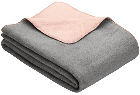 Ibena Dublin Kuscheldecke 150x200 cm - Wendedecke rosa hellgrau , angenehm warm und besonders weiche Baumwollmischung