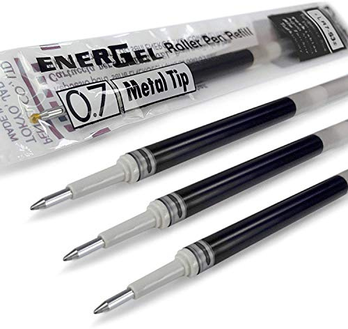 PENTEL 4 x Energel 0,7 mm Nachfüllmine mit Metallspitze LR7 – passend für Energel Xm, BL77/BL57/BL37 – Schwarz