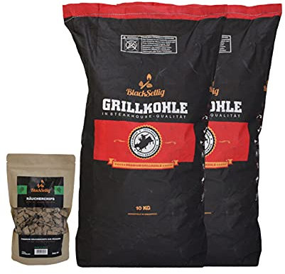 BlackSellig Steakhouse - Carbone di carbone Quebracho Blanco, lunga durata, calore elevato, basso sviluppo di fumo (20 kg + 360 g)