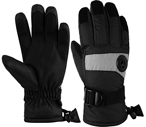HIGHLOONG Kids Waterproof Ski Snowboard Gloves Thinsulate Lined Winter Cold Weather Gloves for Boys and Girls (Black, 10/12)