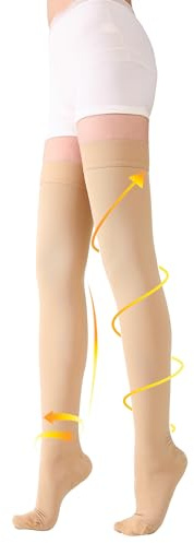 Lårhöga kompressionsstrumpor, ogenomskinliga, fast stöd 20-30 mmHg gradient kompression med silikonband, stängd tå