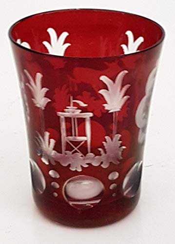 Oberstdorfer Glashütte Egermann Cristal de bohême Antique Verre Liqueur, Verre a Shot Verre Rouge Rubis Souffle a la Bouche taillés à la Main Collection en Verre Cristal Hauteur Environ 5,5 cm