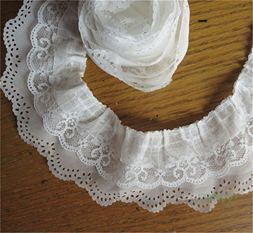 Qiuda 5 meter 3-lagers veckad organza samlad nät spets trim band vit kant 65 mm bred kanttrimning tyg vintage broderad applikation för sömnad hantverk klänning kjol förlängare strumpor tillbehör