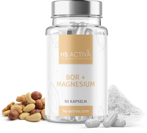 HS Activa Bor 5mg + 150mg Magnesiumcitrat, 90 Kapseln, hochdosiert | Boron, Borsäure pro Kapsel, täglich 1 Kapsel, ohne Zusatzstoffe, Made in Germany