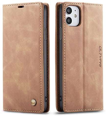 QLTYPRI Hülle für iPhone 11, Vintage Dünne Handyhülle mit Kartenfach Geld Slot Ständer PU Ledertasche TPU Bumper Wallet Case Flip Schutzhülle Kompatibel mit iPhone 11 - Braun