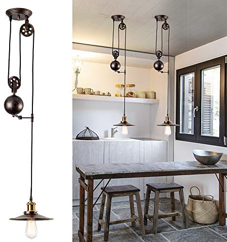 Luling Industrielle einziehbare Riemenscheibe Pendelleuchte Ölgeriebene Bronzeoberfläche Vintage Design Deckenleuchte für Bar, Pub, Restaurant, Galerie, Cafe