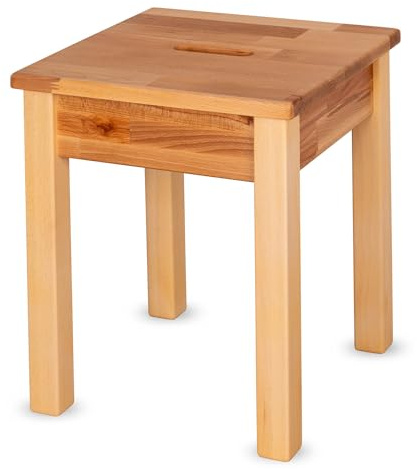 Staboos massiv Holzhocker Doc mit Eingriff bis 150 kg - Buche Sitzhocker aus Holz - Kernbuche Natur - Hocker als Nachttisch nutzbar - 35 x 35 x 45cm