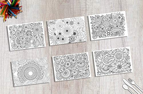 Tischsets I Platzsets - Mandala zum ausmalen für Erwachsene 'Blumen-Set-1' - 12 Stück in hochwertiger Aufbewahrungsmappe