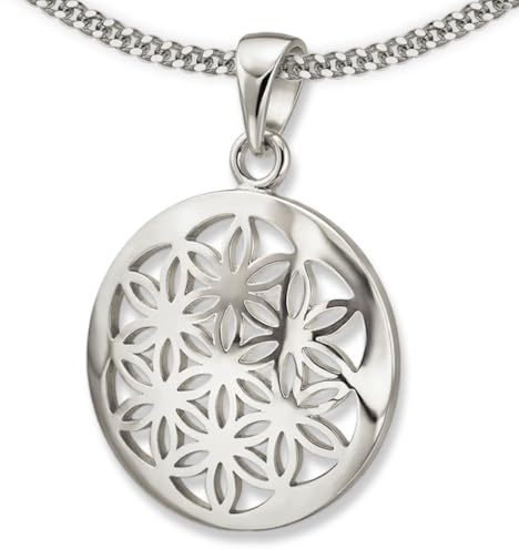 Clever Schmuck - Lot de pendentif en forme de fleur de vie - En argent sterling 925 - Avec bord brillant - Chaîne gourmette : 45 cm