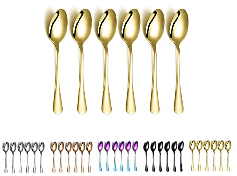 Gyllene kaffesked, Kyraton 12,6 cm rostfritt stål kaffesked 6 stycken, titanpläterad gyllene soppsked, efterrättssked, glasssked, tesked, sked bestick 6 delar