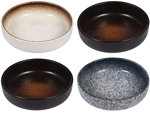 4 Stück Saucenschalen Keramik Schälchen Mini Teller Retro Saucenschälchen Vintage Sushi Dippschalen Schüsselchen Servierschalen Tauchschalen für Vorspeise Snack Sojasauce 9CM