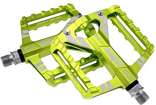 Universal-Mountainbike-Pedale aus Aluminiumlegierung mit Vollständig Abgedichteten Lagern und 4 Anti-Rutsch-Stiften (Grün)