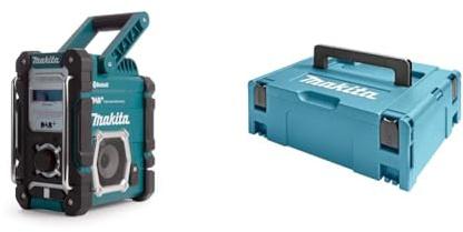 Makita DMR112 Akku-Baustellenradio 7,2 V - 18 V mit DAB+ und Bluetooth (ohne Akku, ohne Ladegerät), türkis & 821550-0 Makpac Gr.2, Langlebig und Robust, 157 mm