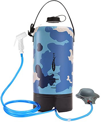 Solar Dusche Tasche, 10L Campingdusche Solardusche Gartendusche mit Pumpe und Handbrause, Camping Duschsack, Tragbare Solar Heizung Camping Dusche Tasche Set für Camping Wandern Strand Garten Blau