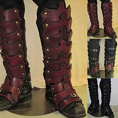 Mittelalterliche Retro-rüstung, Cosplay-schuhabdeckung, Leder-beinrüstung, Gotische Beinschienen, Halbe Chaps, Gamasche, Wasserdichter Soldat, Cosplay, Ritter, Lange Stiefel, Fußabdeckung,Rot