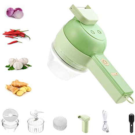 Wisada 4 in 1 Elektrischer Gemüseschneider, Tragbarer Electric Fleisch Cutter, Handheld Elektrischer Mini-Knoblauchschneider für Knoblauch, Pfeffer, Vegetable,Obst