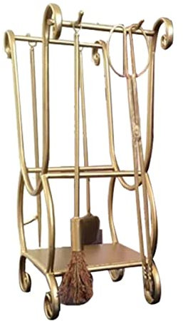 fikujap Gold Kamin Werkzeuge Sets und Brennholz Holzregale, Schwerlast 5 Stücke Messing aus Metall Massives Eisen Feuerstelle Kamin Stand mit Zangen Schaufel Antiker Pinsel (Size : 40×30×70CM)