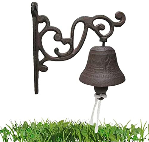 Cloche décorative Vintage en métal Marron à Suspendre au Mur - Sonnette de Bienvenue sans Fil pour Balcon, Jardin, Porche, terrasse, Ferme, Cour, Chalet