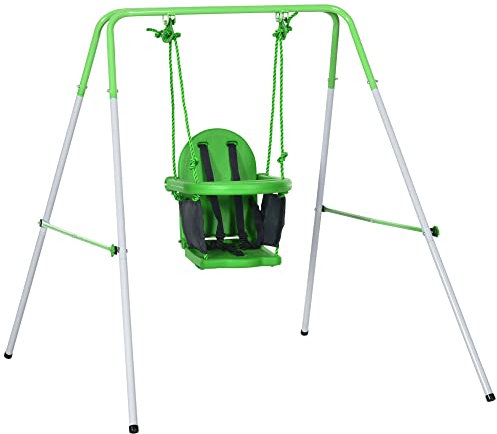 Outsunny Balançoire portique pour Enfants de 6 à 36 Mois capacité de Charge de 25 Kg en Acier avec Pieds antidérapants extérieur et intérieur Hauteur 122 cm Vert