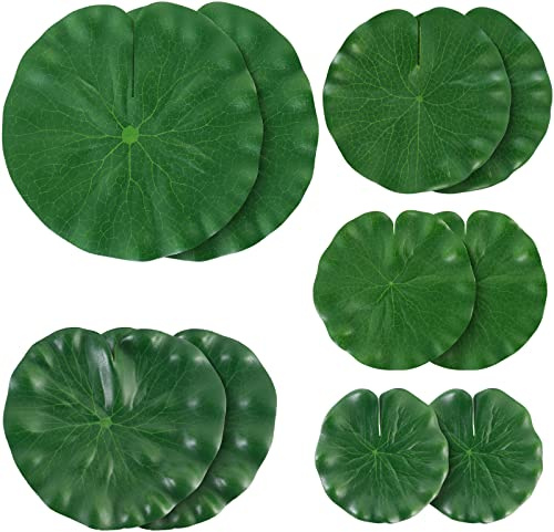 AIQINHU 10 Pcs Artificial Lily Pads for Pond Pool, 5 Sizes Realistic Floating Foam Lotus Leaves, Large Plastic Water Lily Pads Leaves for Pond Pool Fountain Garden Decoration