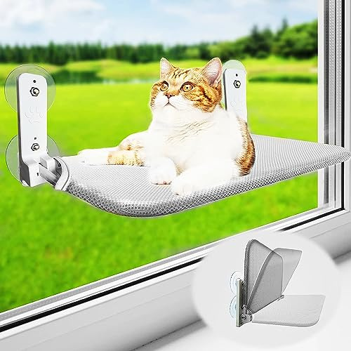 Katzen hängematte,fensterliegeplatz für Katzen mit Stabil Saugnäpfe,Katzenhängebett Fenster,Belast Gewicht zu 25KG 52 * 30cm(Grau)
