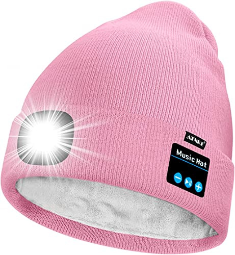 ATNKE Unisex LED Bluetooth Mütze mit Licht,Wiederaufladbare USB 4 LED Musik Redner Laufmütze Lampe Winter Warme Gefüttertes Fleece Stricken Mütze für Herren und Damen Geschenke