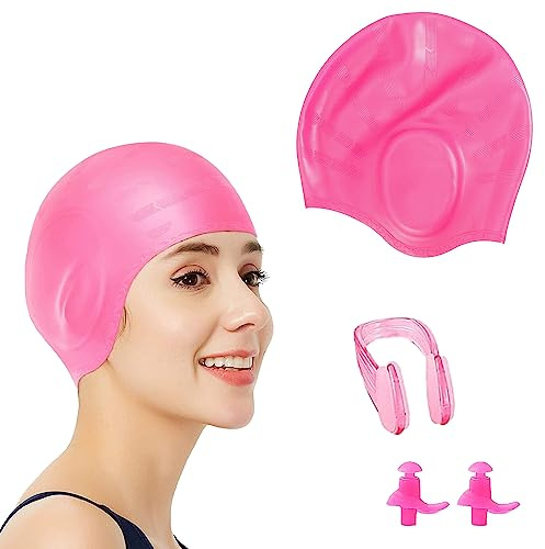 Cuffia da Nuoto in Silicone - Protezione Orecchio Impermeabile Con Clip per Naso e Tappi per Le Orecchie - Per Bambini e Adulti