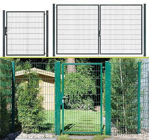 Hoftor 1 und 2 Flügelig | Toranlage Moosgrün | Gartentor | Doppelstabmattenzaun | Flügeltor | 123 cm-1