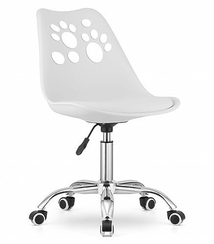 NMK HOME Drehstuhl Kunstleder Höhenverstellbar Ergonomisch Weiß | Kunstleder, Arbeitszimmer, Haltungskorrektur, stabiler Bau, 360° Drehung, modernes Design, verchromtes Detail
