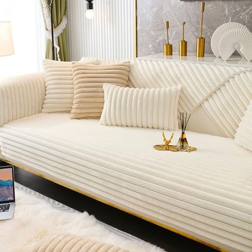 samt sofabezug 1 2 3 4 sitzer weiß couchbezug l form ecksofa für Wohnzimmer,Plüsch Sofa Überzug Sofaschoner rutschfest für Hunde Pet,Rutschfeste Weiche Sofa Bezüge Universelle Sofahusse Sofaschu