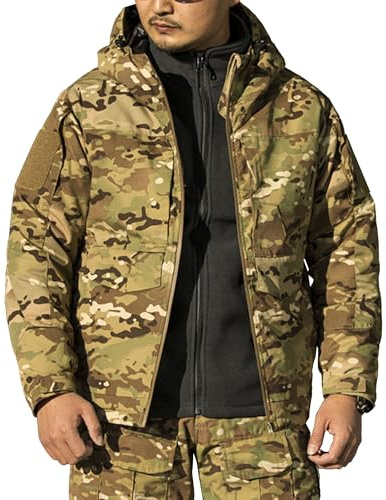 JEsilunmaMY Men's Outdoor Windproof Camo Military Jackets Soft Shell Hooded Tactical Jacket Waterproof Hunting Army Coat (Camo1,Large)