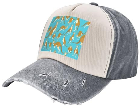 DURAGS Lustiger Cartoon-Känguru-Zoo-Hut, Unisex, Baumwolle, Denim, Outdoor-Sportmütze, trendig und funktional, sportlich, legere Kopfbedeckung, Lustiger Cartoon-Känguru-Zoo, Einheitsgröße