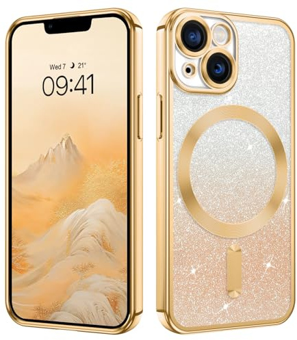 GUAGUA Funda para iPhone 13 Mini [Compatible con MagSafe] Glitter Magnetic Magnet Schutzhülle Stoßfeste Kratzfeste Weiche TPU Schutzhülle Bling Case für iPhone 13 Mini (5,4'') Gold