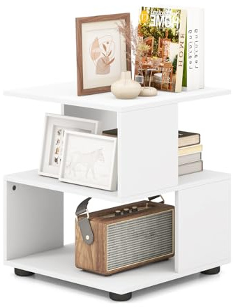 LIFEZEAL Beistelltisch 3 Ebenen, Moderner Wohnzimmertisch aus Holz, Platzsparender Beistellschrank, Sofatisch Telefontisch für Schlafzimmer, Wohnzimmer, Arbeitszimmer, 39,5 x 39,5 x 45 cm, Weiß