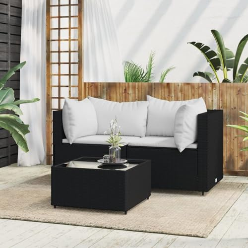 SECOLI Balkonmöbel Keiner Rattan Balkon Sofa 3-Sitzer Gartenmöbel-Set Keiner Ecksofa Garten Balkonlounge Rattan Lounge Gartensofa 3-Sitzer Terrassenmöbel Garten-Ecksofas Schwarz und Weiß 3-TLG-4