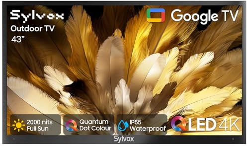 SYLVOX QLED Outdoor TV, 43 4K 2000 Nit QLED TV for Full Sun & Weatherproof | Google TV, Dolby Atmos & Vision, IP55 Waterproof, Sunlight Readable, Outside TV for Poolside, Commercial (Pool Pro QLED 2.0)
