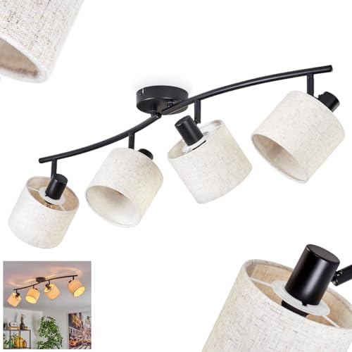 HOFSTEIN Deckenleuchte Granja, verstellbare Deckenlampe aus Metall/Stoff in Schwarz/Beige, moderne Leuchte im Boho/skandinavischen-Design, 4 x E14, Esszimmmer, Schlafzimmer, Wohnzimmer, Küche