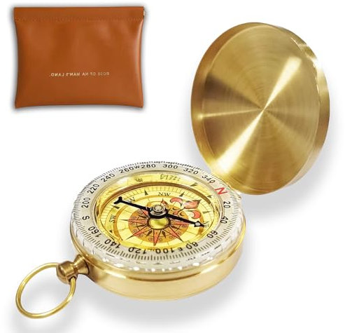 JUXINE Vintage Taschenuhr Messing Kompass,Wasserdicht Kompass,Portable Wasserdicht Taschenkompass für Wandern, Taschenkompass für Kinder,Backpacking,Outdoor-Aktivitäten mit Ledertasche ((JKCS1))